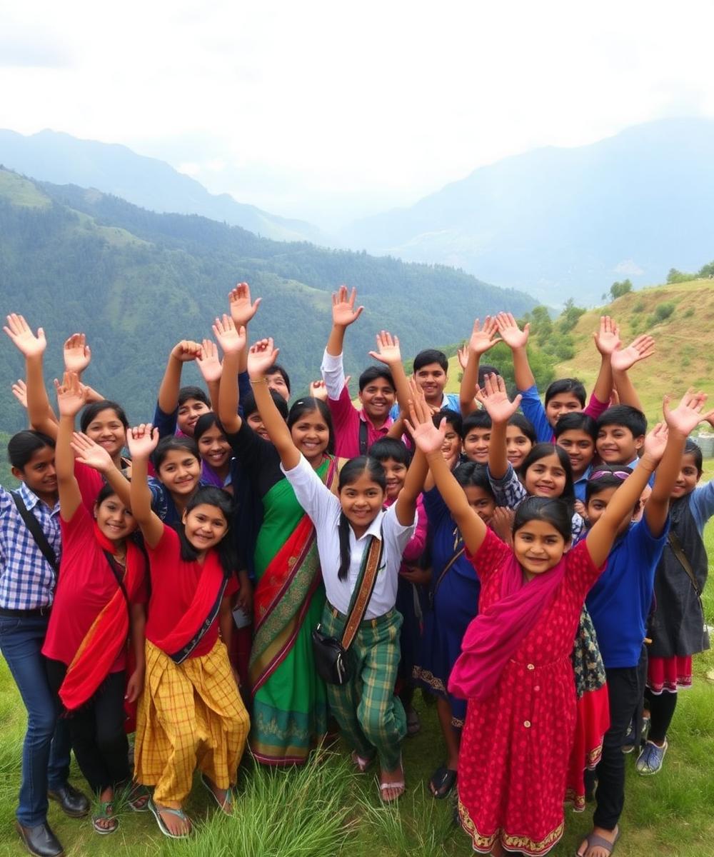 Group of students on a hilltop